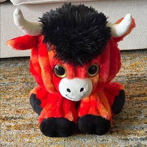 Plush Red and Black Bull Toy